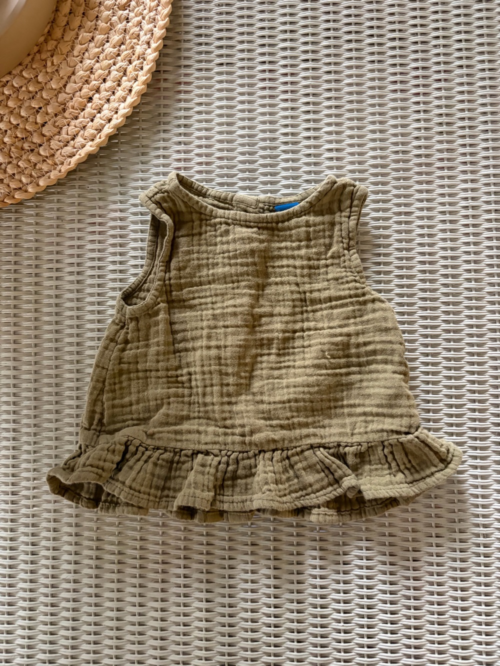 Old Navy Olive Green Ruffle Hem Gauze Overall Top